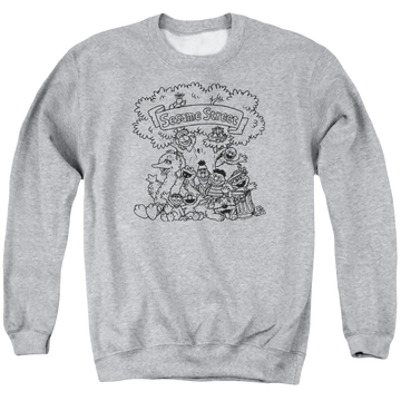 Athletic heather men's crewneck sweatshirt with Sesame Street Simple Street graphic