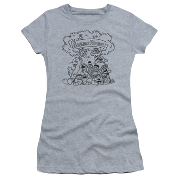 Athletic heather juniors t-shirt with Sesame Street Simple Street graphic