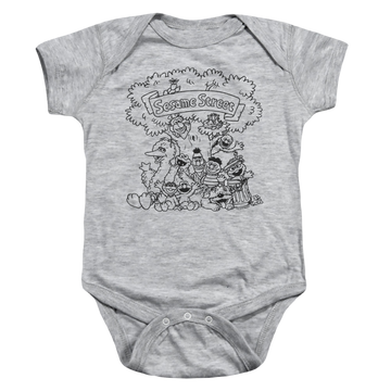 Athletic heather baby bodysuit with Sesame Street Simple Street graphic