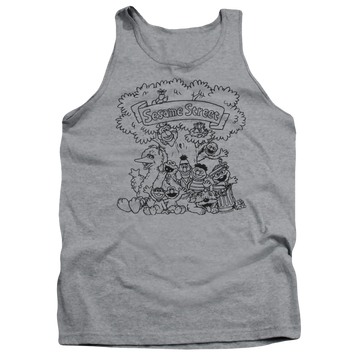 Athletic heather men's tank with Sesame Street Simple Street graphic