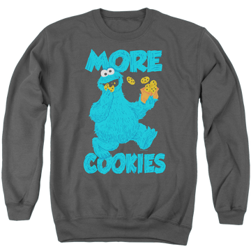 Charcoal men's crewneck sweatshirt with Sesame Street More Cookies graphic