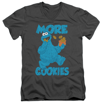 Charcoal men's v-neck t-shirt with Sesame Street More Cookies graphic