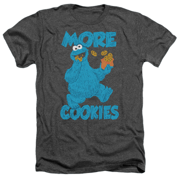 Charcoal men's heather t-shirt with Sesame Street More Cookies graphic
