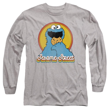 Athletic heather men's long sleeve t-shirt with Sesame Street Cookie Monster Layers graphic