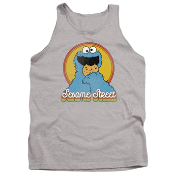 Athletic heather men's tank with Sesame Street Cookie Monster Layers graphic