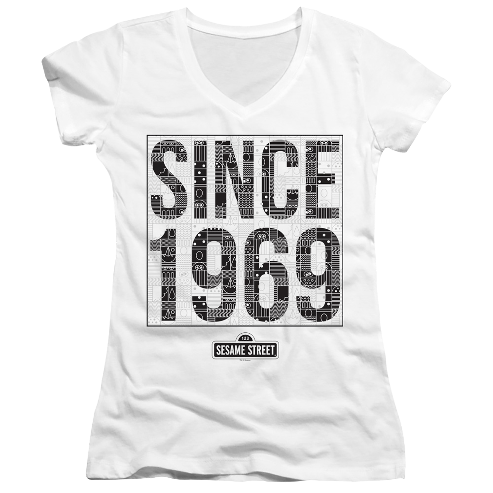 Sesame Street Since 1969 Pattern - Juniors V-Neck T-Shirt Juniors V-Neck T-Shirt Sesame Street