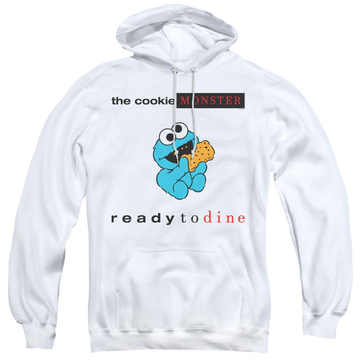 White pullover hoodie with Sesame Street Ready To Dine graphic