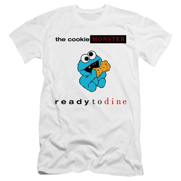 White men's premium slim fit t-shirt with Sesame Street Ready To Dine graphic