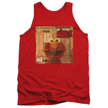 Red men's tank with Sesame Street Ellmatic graphic