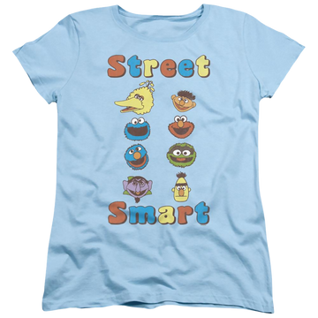 Light blue women's t-shirt with Sesame Street Street Smart graphic