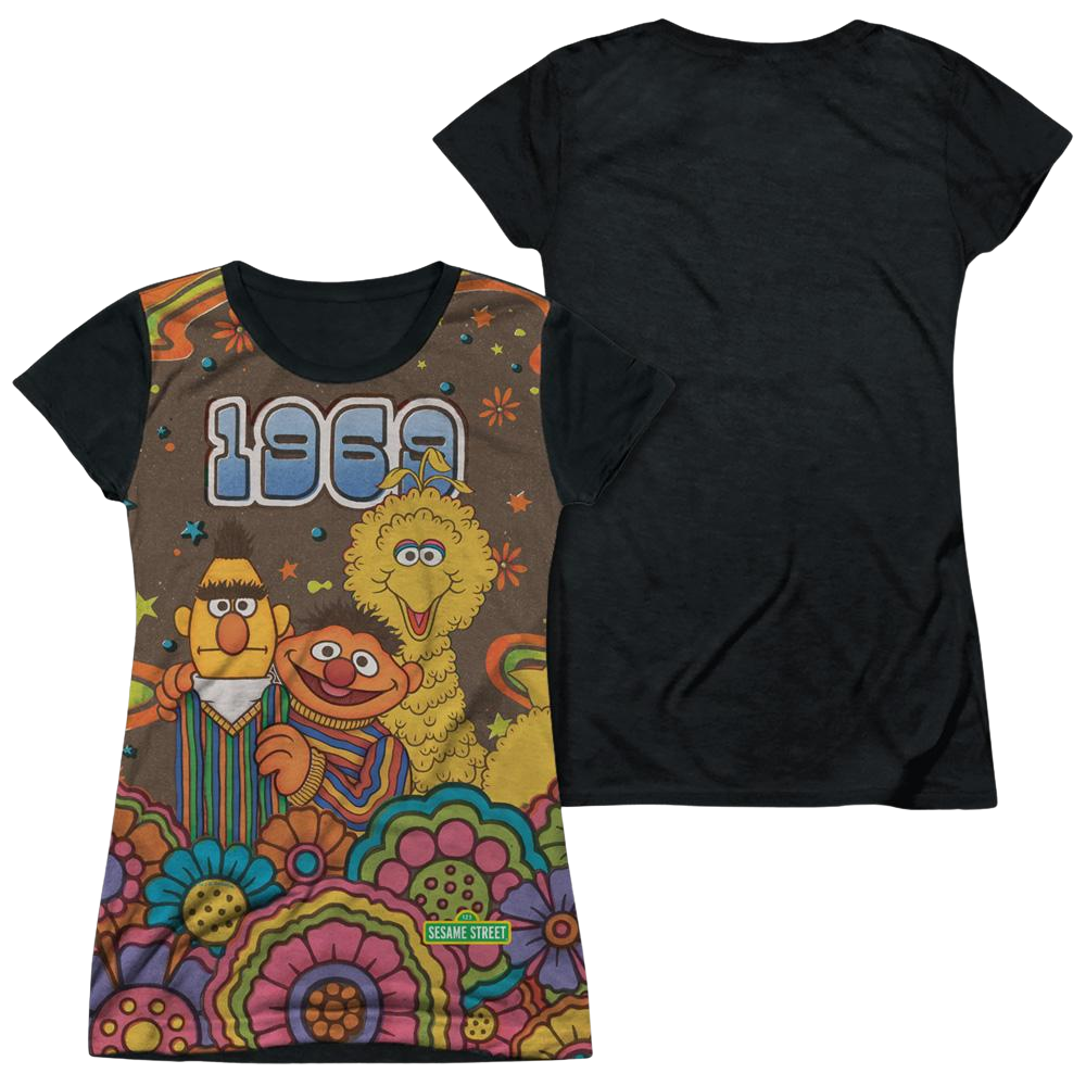 Sesame Street Psychedelic 69 - Juniors Black Back T-Shirt Juniors Black Back T-Shirt Sesame Street