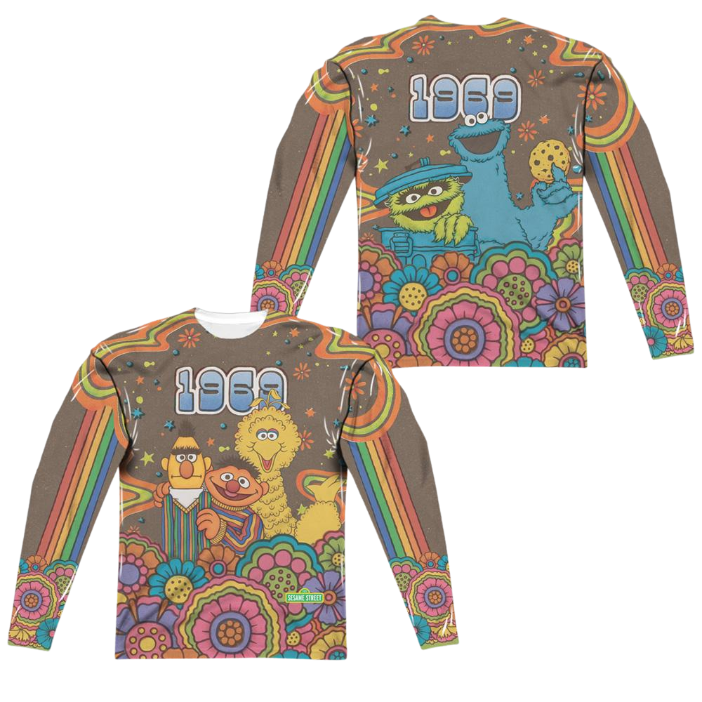 Sesame Street Psychedelic 69 (Front/Back Print) - Men's All-Over Print Long Sleeve Men's All-Over Print Long Sleeve Sesame Street