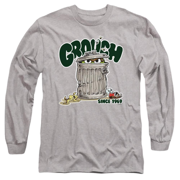 Athletic heather men's long sleeve t-shirt with Sesame Street Grouch graphic