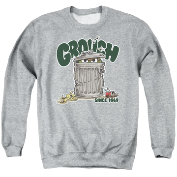 Athletic heather men's crewneck sweatshirt with Sesame Street Grouch graphic