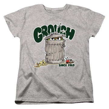 Athletic heather women's t-shirt with Sesame Street Grouch graphic