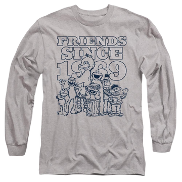 Athletic heather men's long sleeve t-shirt with Sesame Street Friends Since graphic