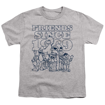 Athletic heather youth t-shirt for ages 8 to 12 with Sesame Street Friends Since graphic