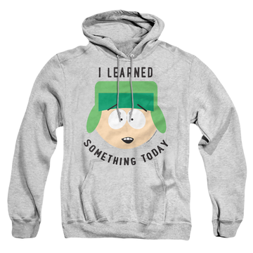 Athletic heather pullover hoodie with South Park I Learned Something Today graphic