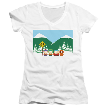 South Park Bus Stop - Juniors V-Neck T-Shirt Juniors V-Neck T-Shirt South Park