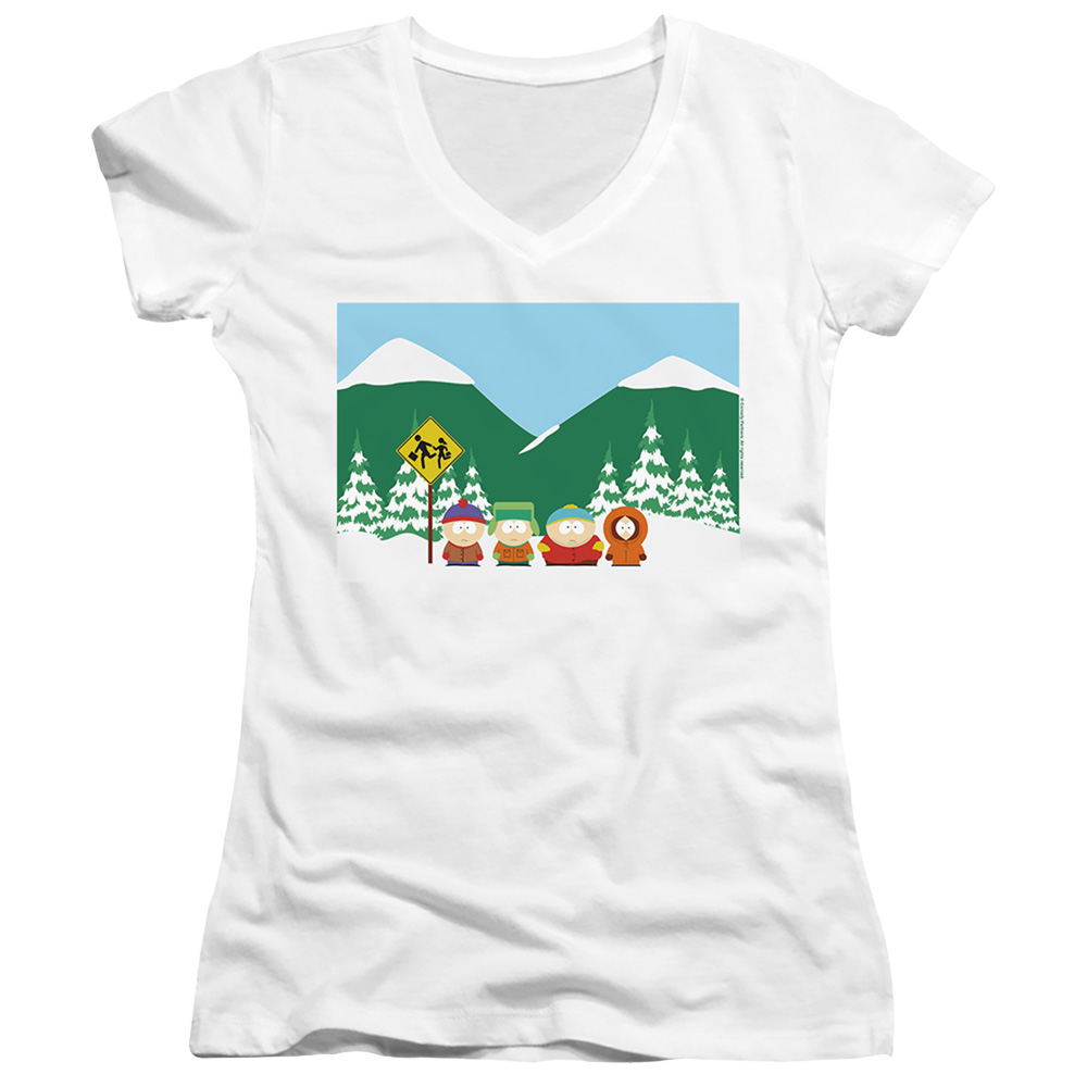South Park Bus Stop - Juniors V-Neck T-Shirt Juniors V-Neck T-Shirt South Park