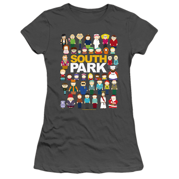 Charcoal juniors t-shirt with South Park Full Cast graphic