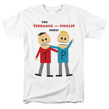 White men's regular fit t-shirt with South Park Terrance And Phillip graphic