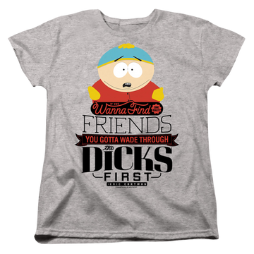 Athletic heather women's t-shirt with South Park Wade Through Dicks graphic