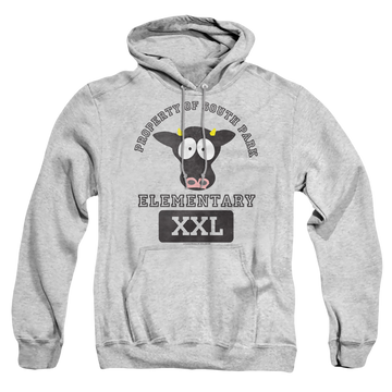 Athletic heather pullover hoodie with South Park Cows graphic