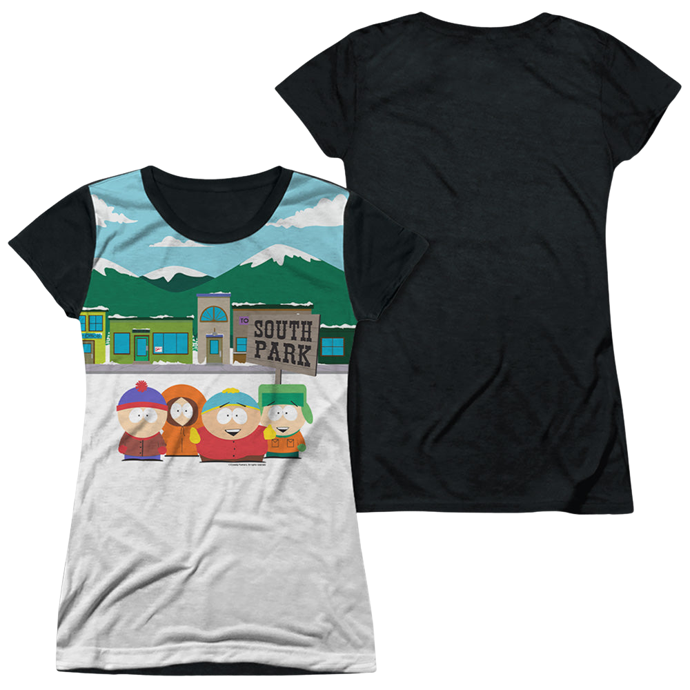 South Park Boys And Sign - Juniors Black Back T-Shirt Juniors Black Back T-Shirt South Park