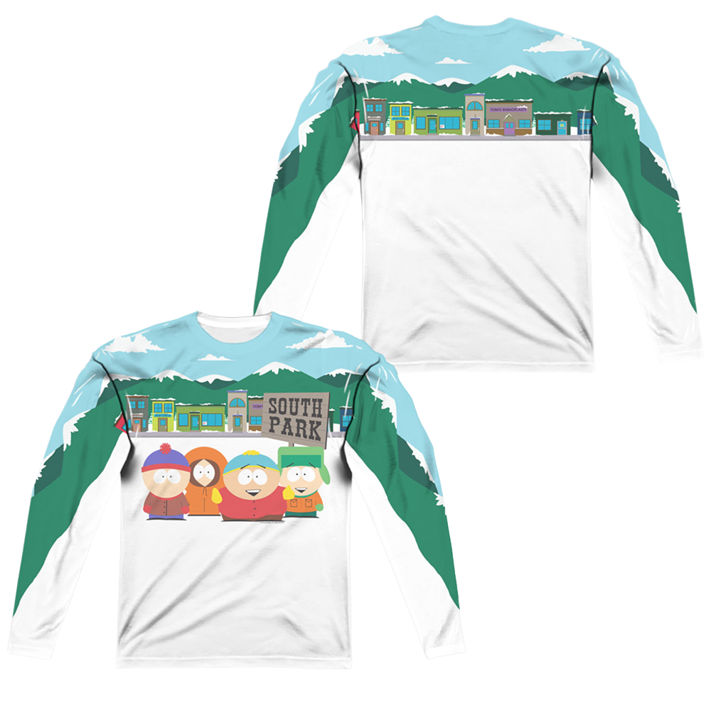 South Park Boys And Sign (Front/Back Print) - Men's All-Over Print Long Sleeve Men's All-Over Print Long Sleeve South Park