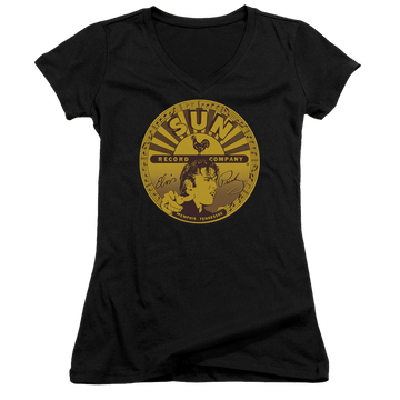 Elvis Presley Elvis Full Sun Label - Juniors V-Neck T-Shirt Juniors V-Neck T-Shirt Elvis Presley
