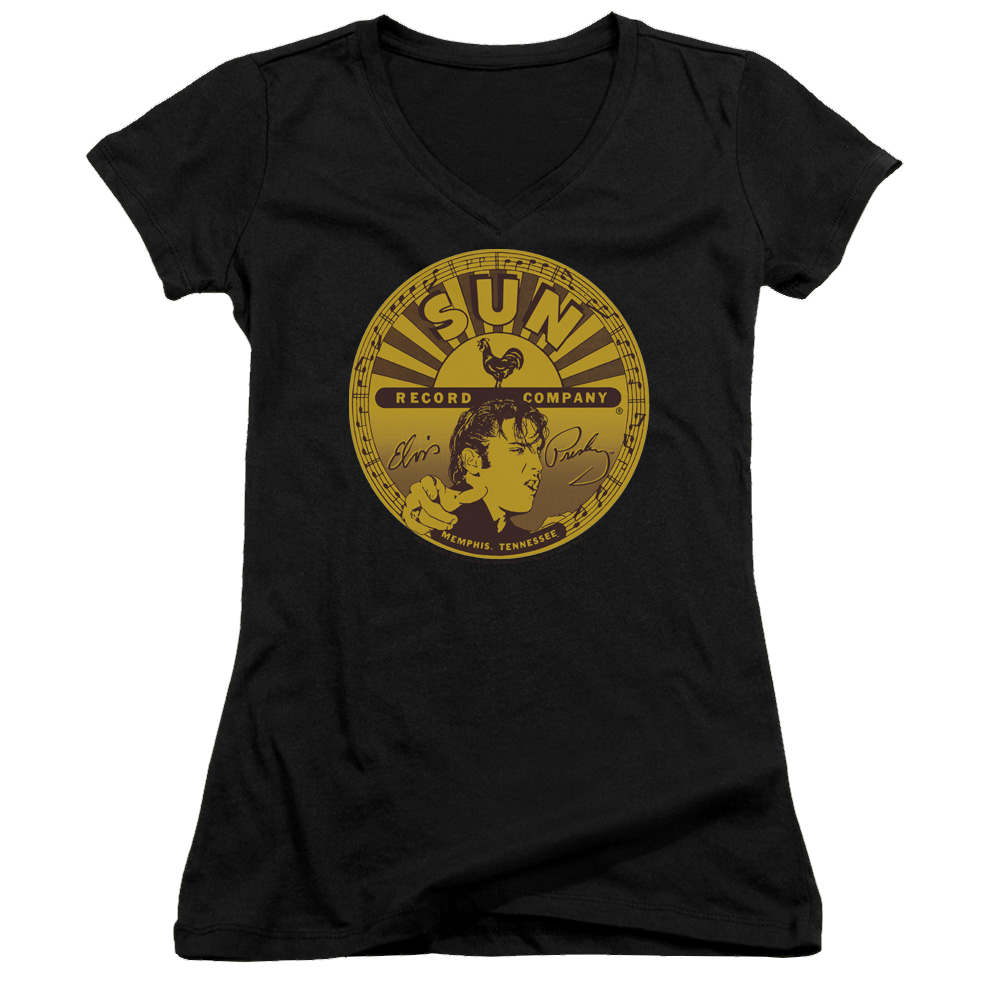 Elvis Presley Elvis Full Sun Label - Juniors V-Neck T-Shirt Juniors V-Neck T-Shirt Elvis Presley