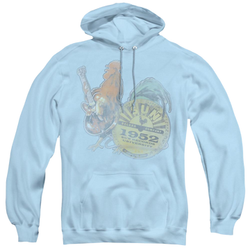 Light blue pullover hoodie with Sun Records Rockin Rooster graphic