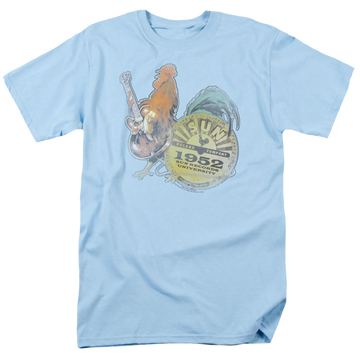Light blue men's regular fit t-shirt with Sun Records Rockin Rooster graphic