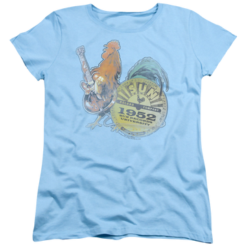 Light blue women's t-shirt with Sun Records Rockin Rooster graphic
