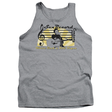 Athletic heather men's tank with Elvis Presley Sun Record Company graphic