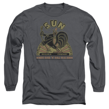 Charcoal men's long sleeve t-shirt with Sun Records Sun Rooster graphic