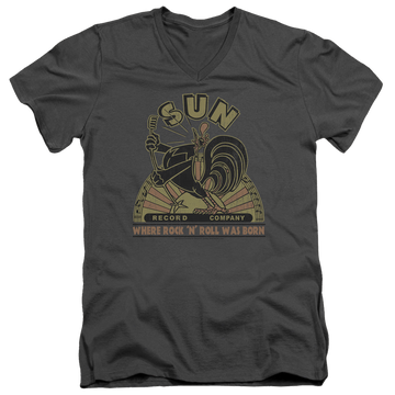 Charcoal men's v-neck t-shirt with Sun Records Sun Rooster graphic
