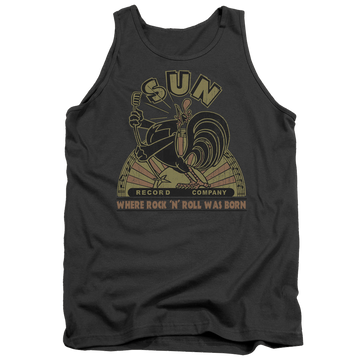 Charcoal men's tank with Sun Records Sun Rooster graphic