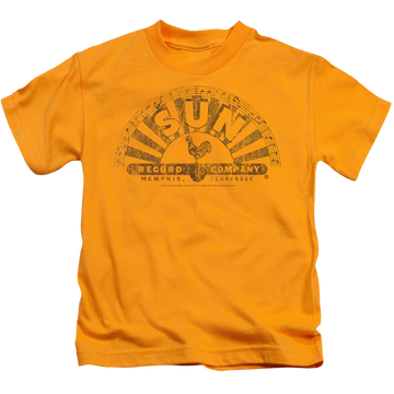 Gold kid's t-shirt for ages 4 to 7 with Sun Records Worn Logo graphic