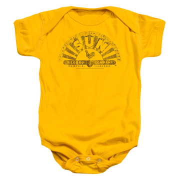 Gold baby bodysuit with Sun Records Worn Logo graphic