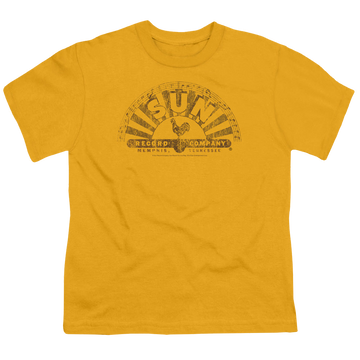 Gold youth t-shirt for ages 8 to 12 with Sun Records Worn Logo graphic