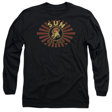 Black men's long sleeve t-shirt with Sun Records Sun Ray Rooster graphic