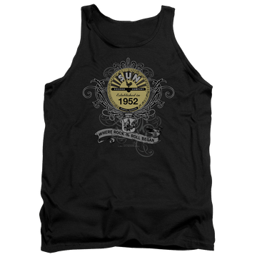 Black men's tank with Sun Records Rockin Scrolls graphic