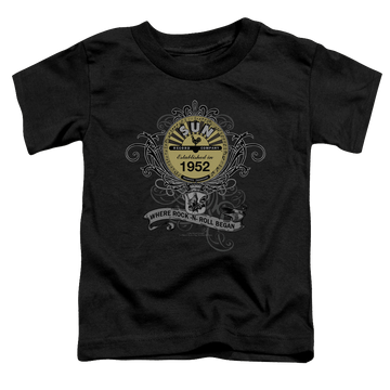 Black toddler t-shirt with Sun Records Rockin Scrolls graphic