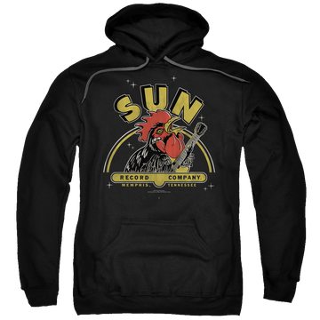 Black pullover hoodie with Sun Records Rocking Rooster graphic