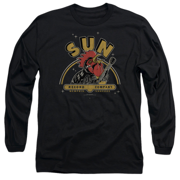 Black men's long sleeve t-shirt with Sun Records Rocking Rooster graphic