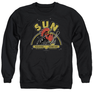 Black men's crewneck sweatshirt with Sun Records Rocking Rooster graphic