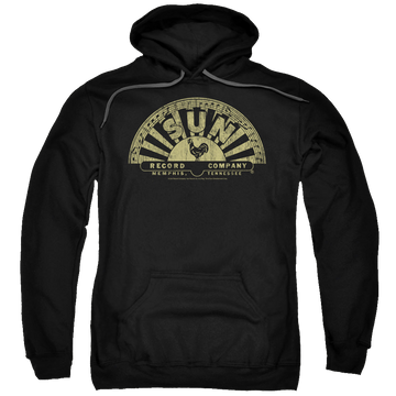 Black pullover hoodie with Sun Records Tattered Logo graphic
