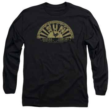 Black men's long sleeve t-shirt with Sun Records Tattered Logo graphic
